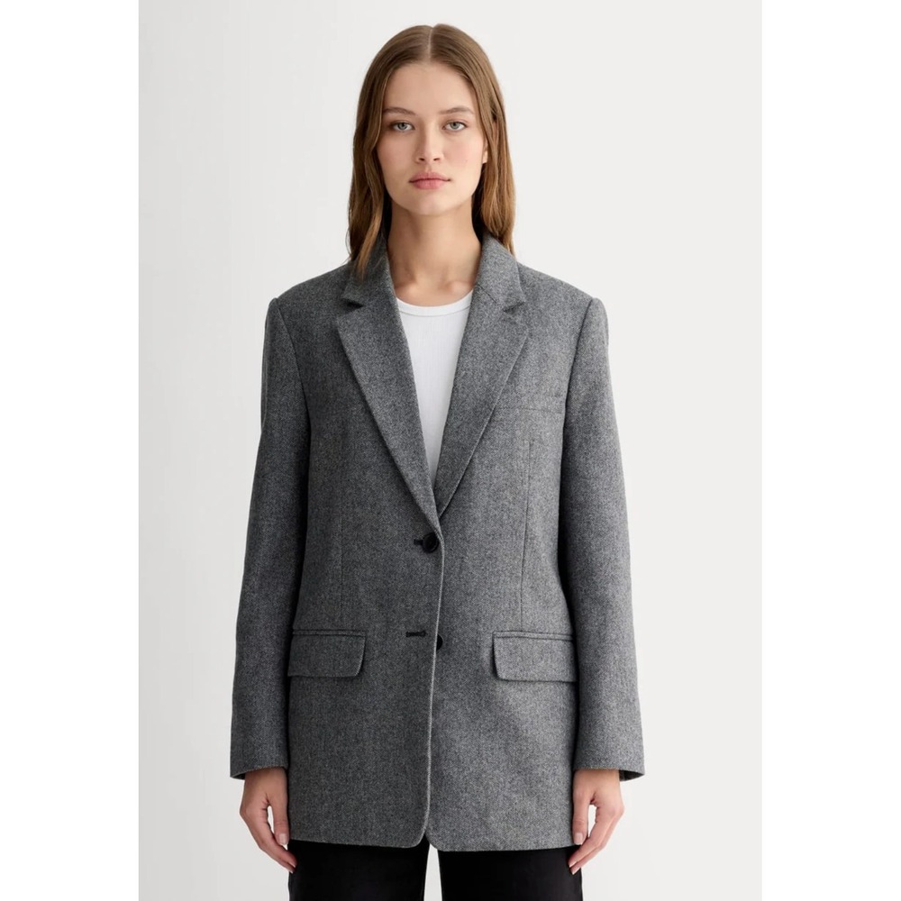 Everlane The Oversized Blazer in Wool Blend Gray Herringbone Two Button Jacket 8